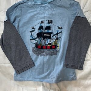Kids Pirate Ship Long Sleeve Shirt - Blue and Gray